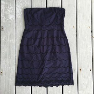 J. Crew Strapless Eyelet Navy Dress